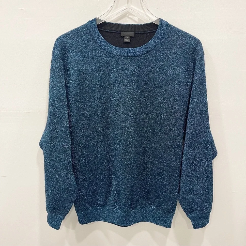 J. Crew Collection Crew Neck Long Sleeve Blue Glitter Sparkle Sweater Small